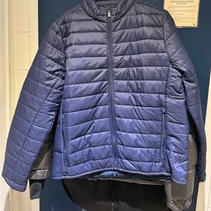 blue puffer jacket